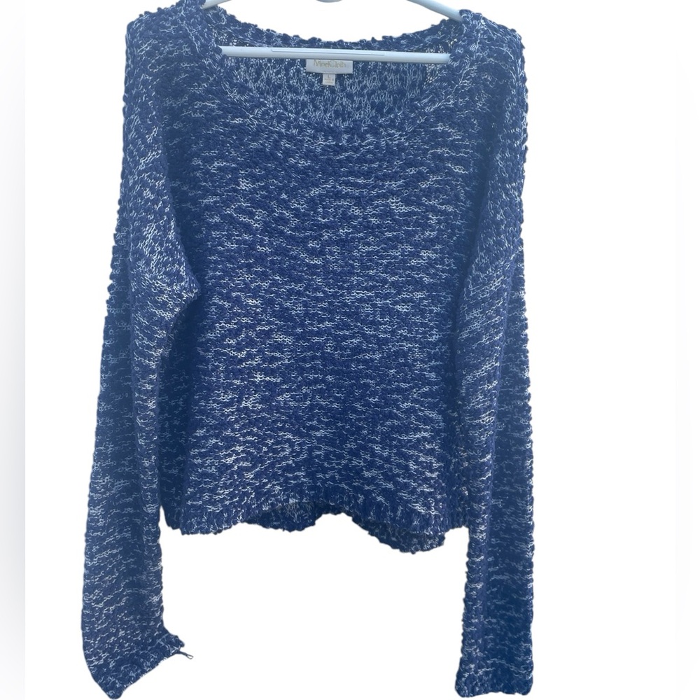 ModCloth Marled Blue/White Cropped‎ Knit Sweater, Size Large, EUC
